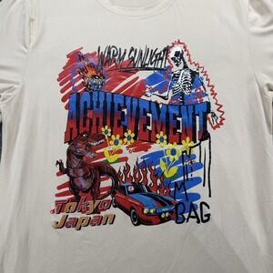 ROMWE Graphic T Shirt Mens‎ Large Beige Streetwear Skeleton Car Dinosaur Tokyo